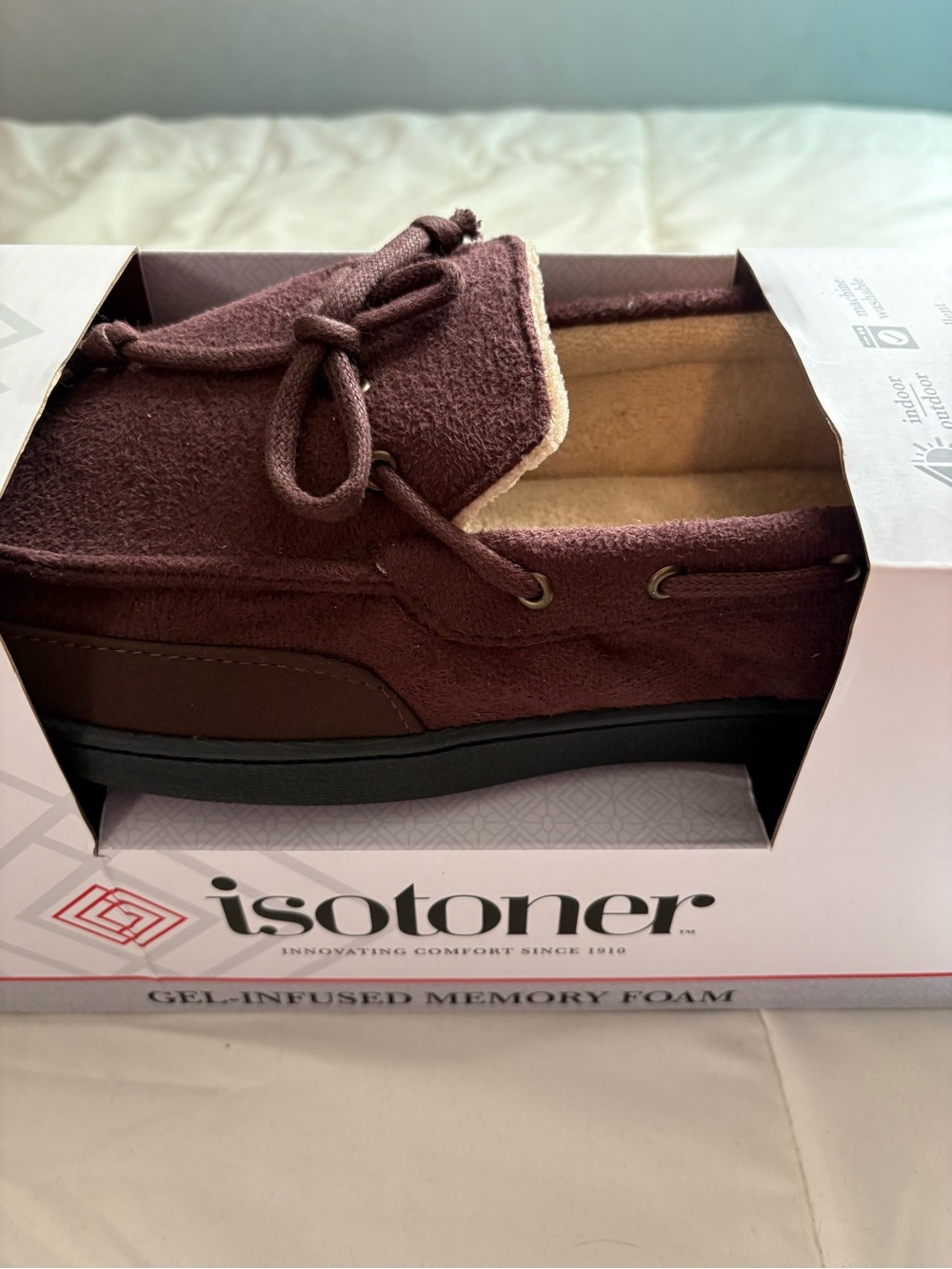 isotoner Men's Wine Suede Moc Toe Slip-On Loafer